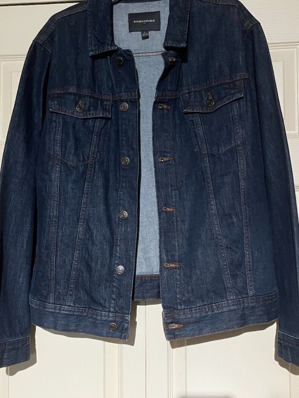 Men's Banana Republic cotton denim 6 button front jacket navy Size L